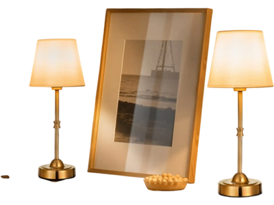 Vevor Table Lamp Cordless Rechargeable 2-Pack Fabric Shade Gold New
