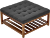 VEVOR Large Square Ottoman Coffee Table, 34.5 Inch Tufted Coffee Table with Solid Wood Shelf Storage, Linen Solid Upholstered Footrest Ottoman for Bedroom Living Room, 400 LBS, Dark Gray