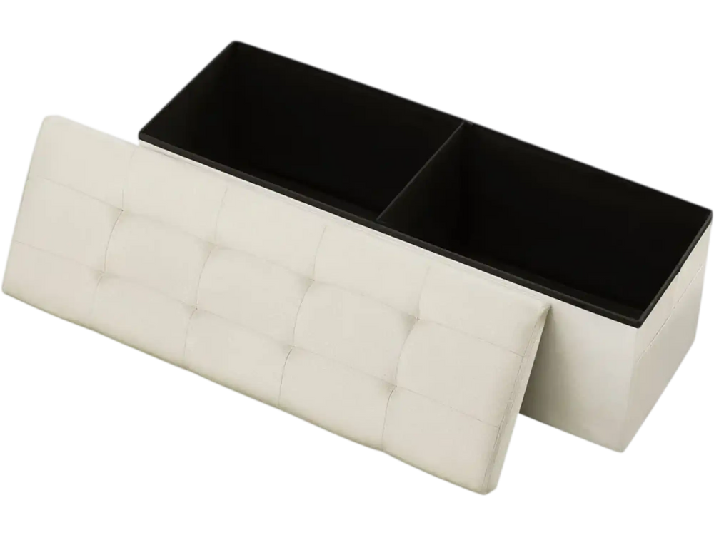 VEVOR Foldable Storage Ottoman Bench, End of Bed Bench with Side Bags, Folding Upholstered Storage Chest Supports 660 lbs, Linen Bed Ottoman with Large Space for Living Room, Bedroom, Entryway, Beige