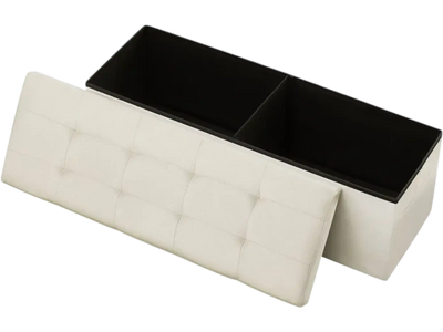 VEVOR Foldable Storage Ottoman Bench, End of Bed Bench with Side Bags, Folding Upholstered Storage Chest Supports 660 lbs, Linen Bed Ottoman with Large Space for Living Room, Bedroom, Entryway, Beige
