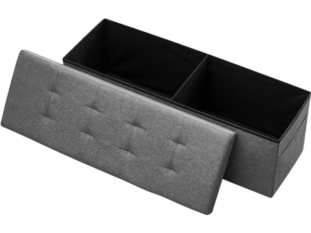 VEVOR Foldable Storage Ottoman Bench, End of Bed Bench with Side Bags, Folding Upholstered Storage Chest Supports 660 lbs, Linen Bed Ottoman with Large Space for Living Room, Bedroom, Entryway, Grey