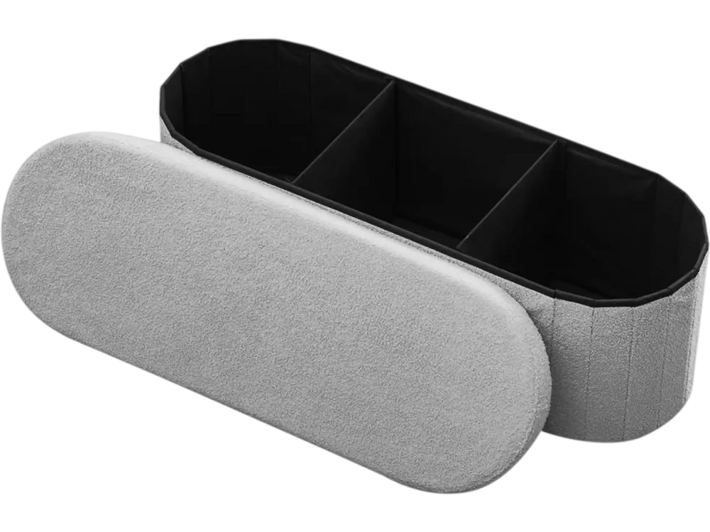 VEVOR Oval Storage Ottoman Bench, Foldable Teddy Fleece End of Bed Bench, Folding Upholstered Bed Ottoman Chest with Large Storage Space, Supports 660 lbs, for Living Room, Bedroom, Entryway, Grey