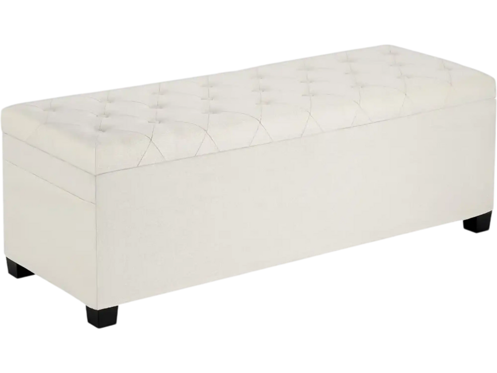 VEVOR Storage Ottoman Bench, Button-Tufted End of Bed Bench with Side Bags, Flip-up Upholstered Storage Chest with Metal Frame, Linen Bed Ottoman for Living Room, Bedroom, Entryway, Office, Beige