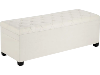 VEVOR Storage Ottoman Bench, Button-Tufted End of Bed Bench with Side Bags, Flip-up Upholstered Storage Chest with Metal Frame, Linen Bed Ottoman for Living Room, Bedroom, Entryway, Office, Beige