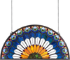 VEVOR Stained Glass Window Panel, 36 x 18 in, Tiffany Style Hanging Transom Window Panel with Chain, Large Half-Round Stain Glass Hanging, Vintage Traditional Art Handcrafts for Kitchen Home Decor
