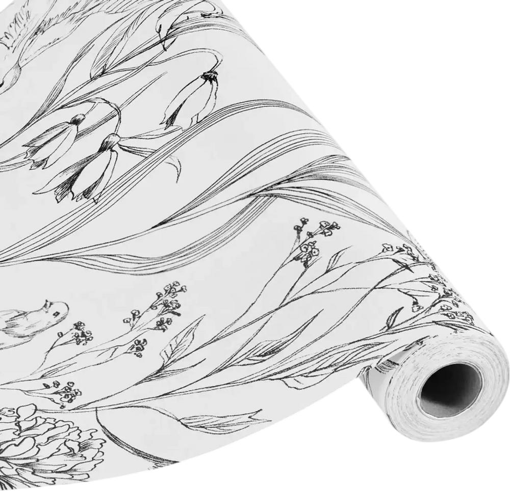 VEVOR Peel and Stick Wallpaper, 17.7 x 393.7 inch Contact Paper White Line Art Botanical Floral Waterpoof Self Adhesive, Easy to Clean Wall Decorative Vinyl Roll for Bedroom Kitchen Bathroom Office