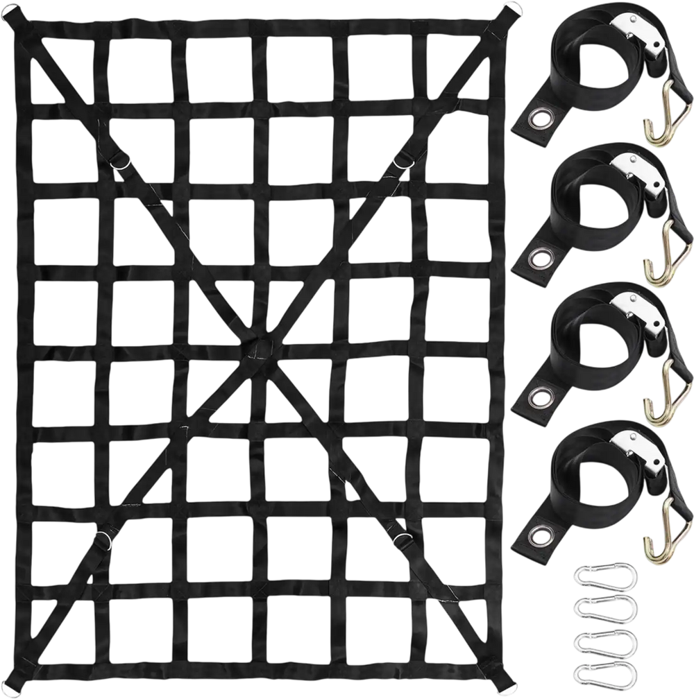 VEVOR Cargo Net, 4.2\' x 5.5\' Cargo Net for Pickup Truck Bed, Heavy Duty Cargo Nets with Cam Buckles & S-Hooks & Cross Strap, Truck Bed Cargo Net for Trailer SUV Roof Rack (50\" x 66\")