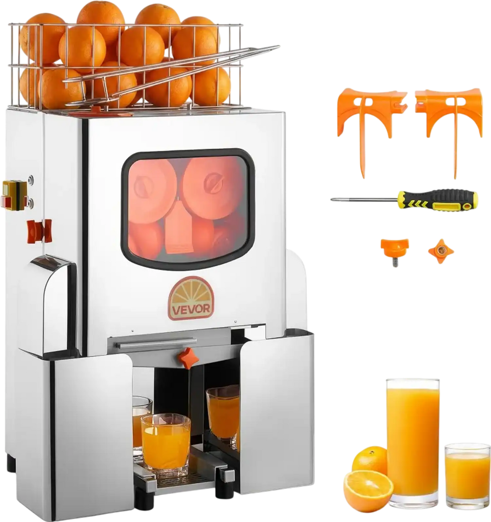 VEVOR Commercial Orange Juicer Machine, 120W Electric Orange Juice Press, Stainless Steel Orange Squeezer for 20 per Minute, Lemon Citrus Pomegranates Extractor with Peels Collecting Bucket