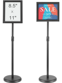 VEVOR Pedestal Sign Holder, 8.5 x 11 Inch Vertical and Horizontal Adjustable Poster Stand, Heavy-Duty Floor Standing Sign Holder with Round Base for Display, Advertisement, and Outdoor, Black