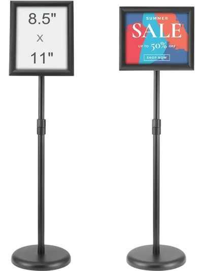 VEVOR Pedestal Sign Holder, 8.5 x 11 Inch Vertical and Horizontal Adjustable Poster Stand, Heavy-Duty Floor Standing Sign Holder with Round Base for Display, Advertisement, and Outdoor, Black