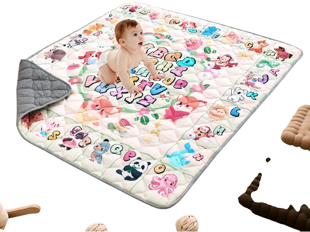 VEVOR Baby Play Mat, 59""x71"" Baby Crawling Mat, Non-Slip One-Piece Thickened Soft Baby Playmat, Foldable Rollable Floor Mat, Waterproof Activity Playmats for Babies,Toddlers, Infants, Machine Washable