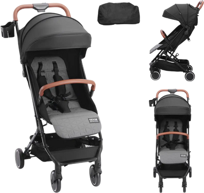 Vevor Baby Stroller Adjustable Reclining Foldable Newborn Toddler Travel Stroller Black New