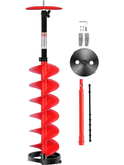 VEVOR Ice Auger Drill Bit, 8in Diameter 39in Length, Cordless Nylon Ice Fishing Augers With Extra 13.4in Extension Rod, Drill Adapter, Top Plate and Blade Guard