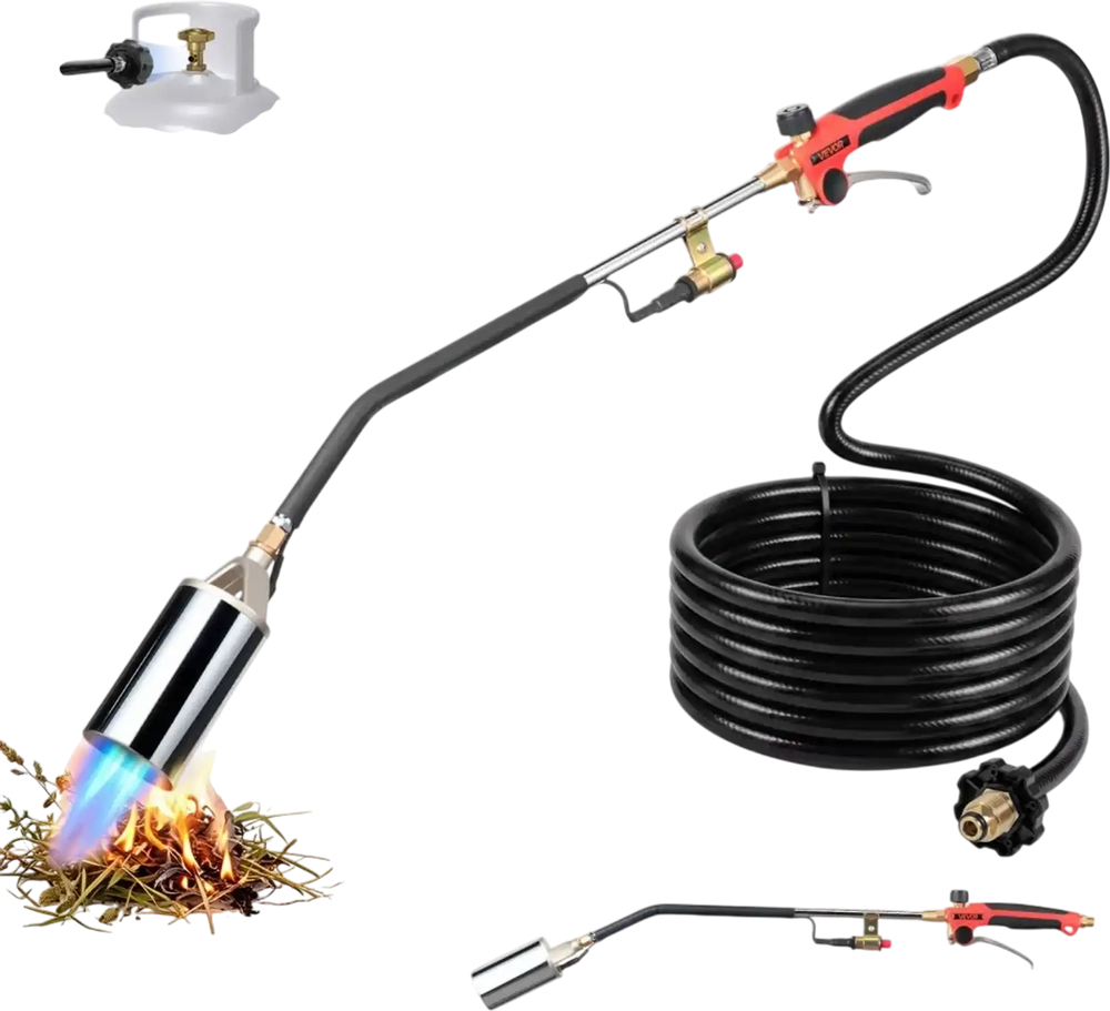 VEVOR Propane Torch Weed Burner 32" 340,000 BTU High Output with 10 ft Hose, for Garden Road Ice Snow Melting, Adjustable Flame, Heavy Duty Blow Torch with Turbo Trigger & Self Igniter, Flamethrower