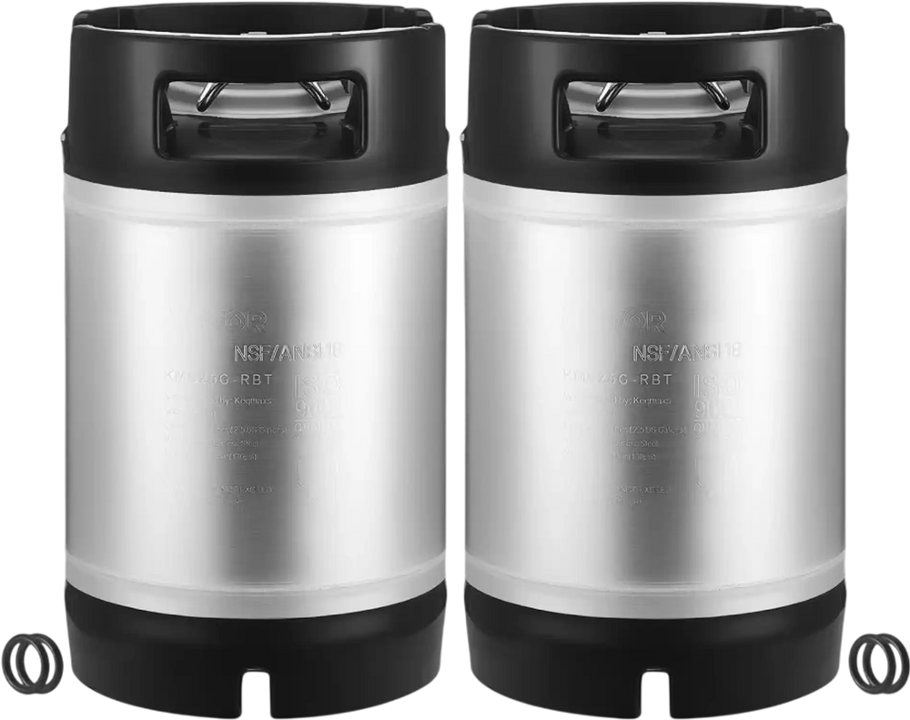 VEVOR Corny Keg, 2.5 Gallon Ball Lock Keg, SUS304 Cold Brew Kegs with Dual Rubber Handles & Heavy-Duty Rubber Bottom, Brewing Equipment for Home Brewing Party, 2 PCS