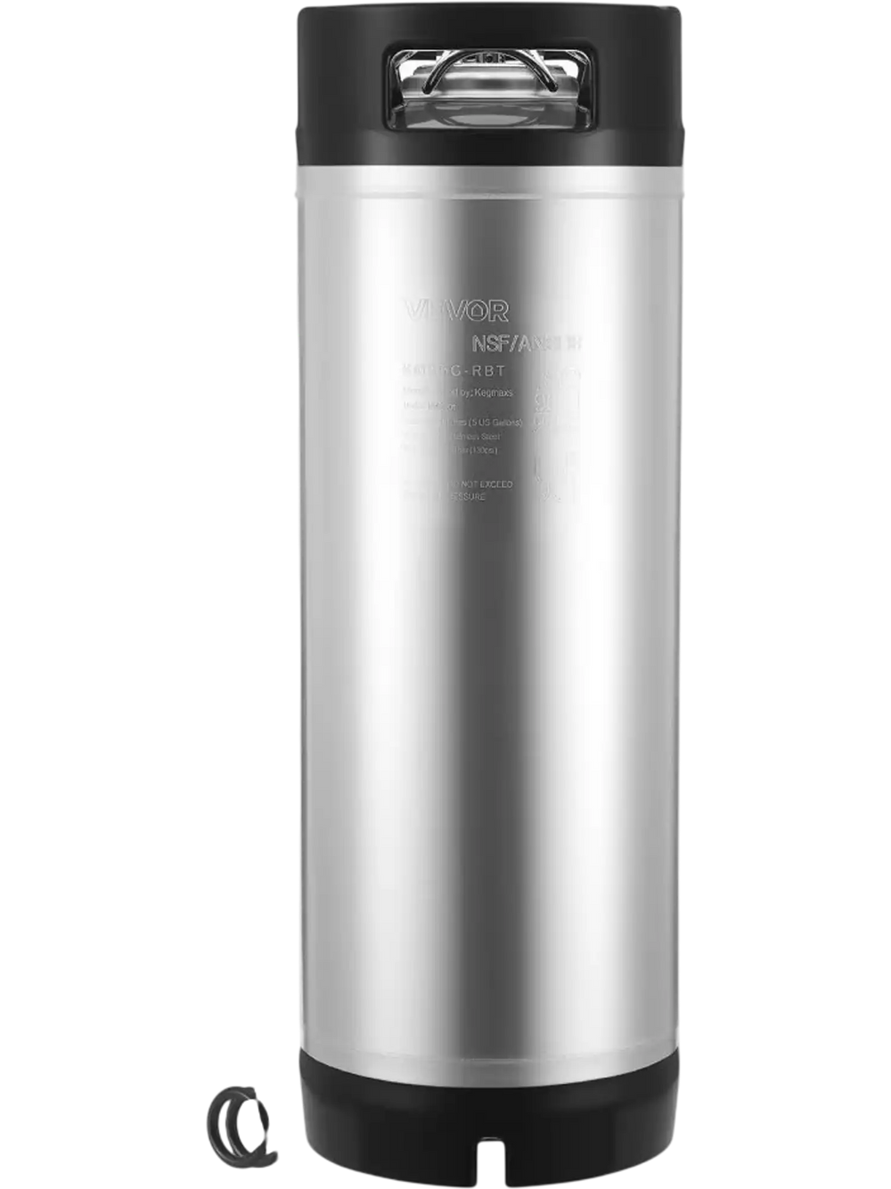 VEVOR Corny Keg, 5 Gallon Ball Lock Keg, SUS304 Cold Brew Kegs with Dual Rubber Handles & Heavy-Duty Rubber Bottom, Brewing Equipment for Home Brewing Party, 1 PCS