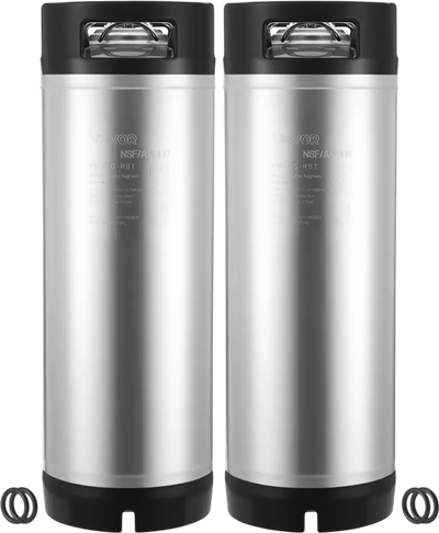 VEVOR Corny Keg, 5 Gallon Ball Lock Keg, SUS304 Cold Brew Kegs with Dual Rubber Handles & Heavy-Duty Rubber Bottom, Brewing Equipment for Home Brewing Party, 2 PCS