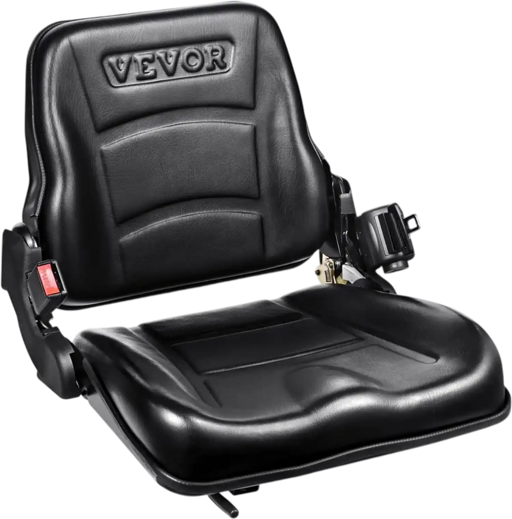 VEVOR Universal Forklift Seat, Fold Down Tractor Seat with Adjustable Angle Back, Micro Switch and Retractable Seatbelt, 6.3-13.4 inch Slot Forklift Seat for Tractor Loader Excavator