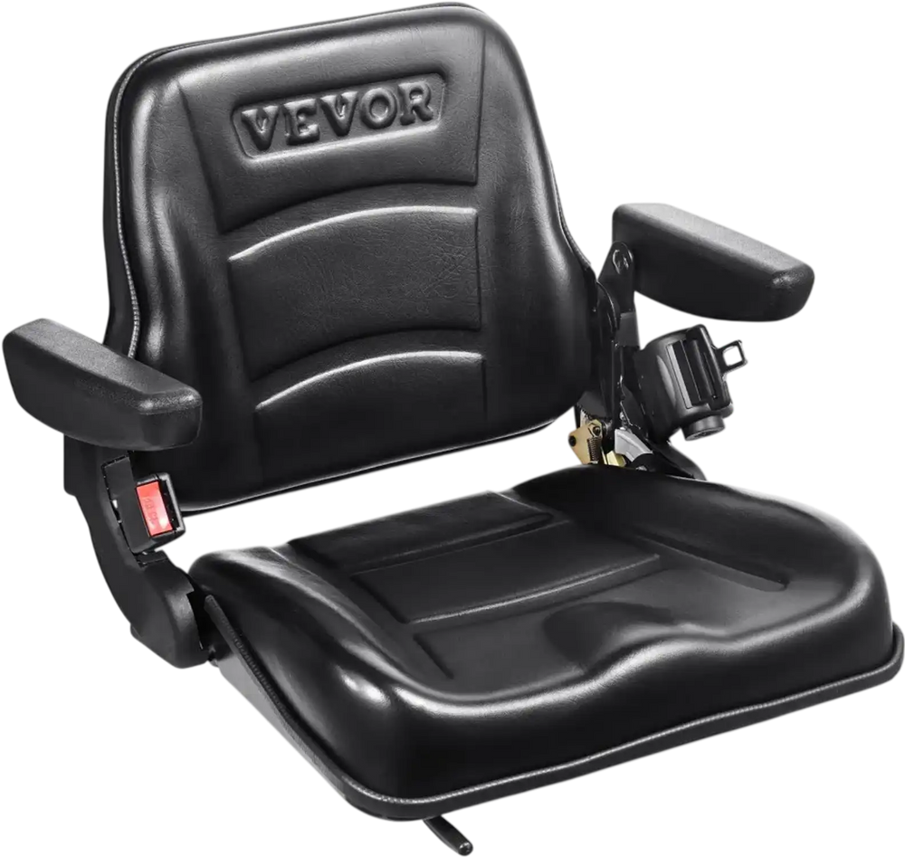 VEVOR Universal Forklift Seat, Fold Down Tractor Seat with Adjustable Angle Back, Micro Switch, Seatbelt and Armrests, 6.3-13.4 inch Slot Tractor Seat for Tractor Loader Excavator