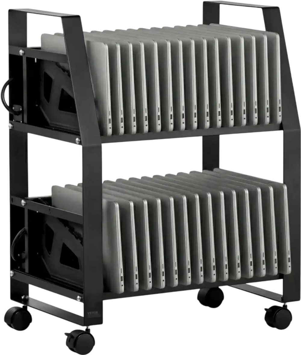 VEVOR Laptop Charging Cart, 32 Devices Mobile Open Charging Station with Wheels, for Tablet and Laptop Up to 15.6 in Screen Size, Easy Access Slots, Surge Control, for Office, Classroom, Library