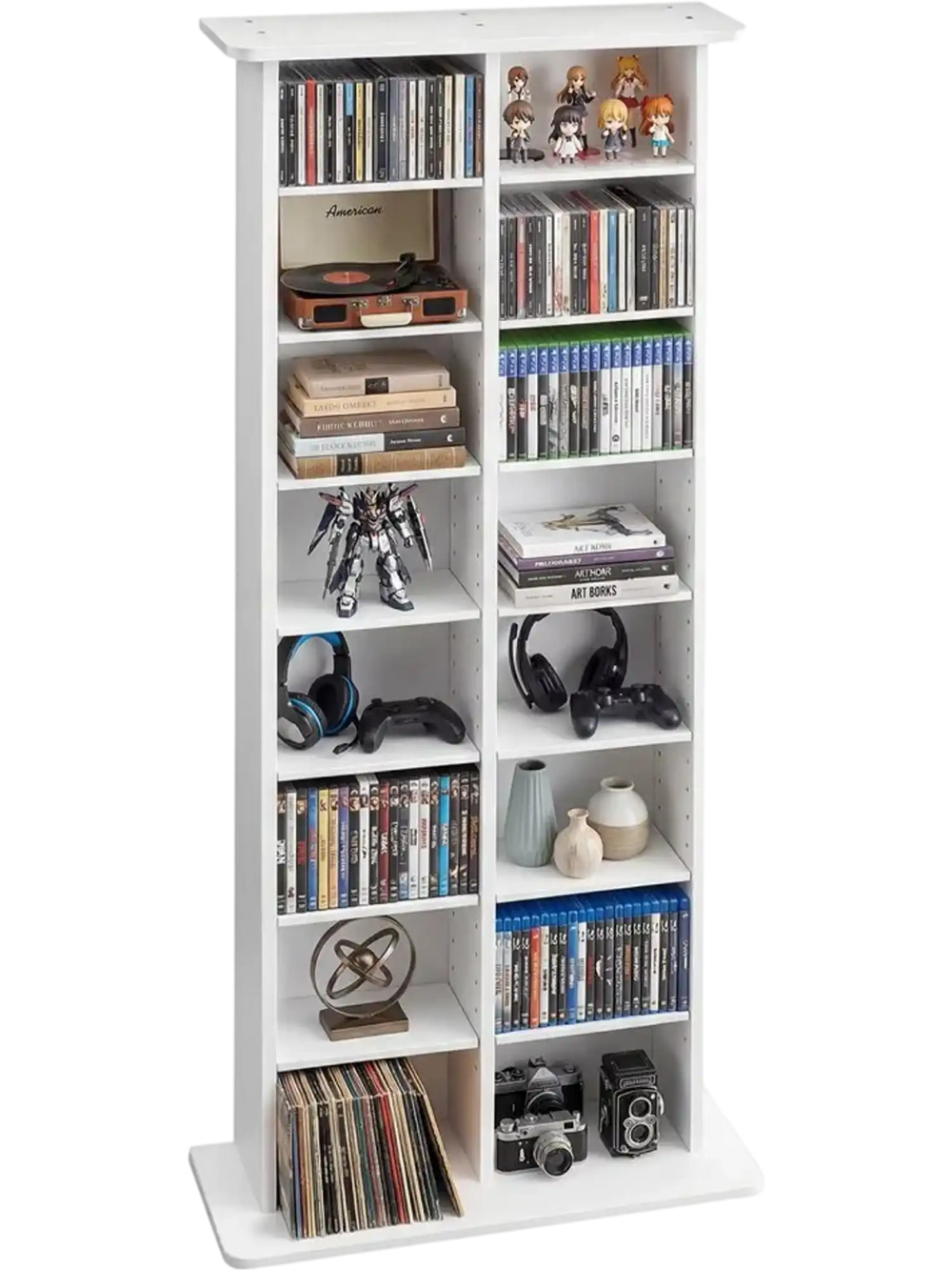 VEVOR Media Storage Cabinet, 8-Tier DVD Shelf Organizer, 22.01 x 8.74 x 50.98 in Multimedia Storage Organizer for CDs, DVDs, Books & Games, CD Shelf for Living Room, Home Office, Recording Room, White