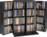 VEVOR Media Storage Cabinet, 4-Tier DVD Shelf Organizer, 24.02 x 14.49 x 33.31 in Multimedia Storage Organizer for CDs, DVDs, Books, Games, CD Shelf for Living Room, Home Office, Recording Room, Black