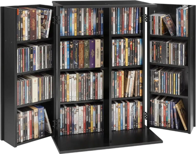 Vevor Media Storage Cabinet 4-Tier DVD Shelf Organizer Black New