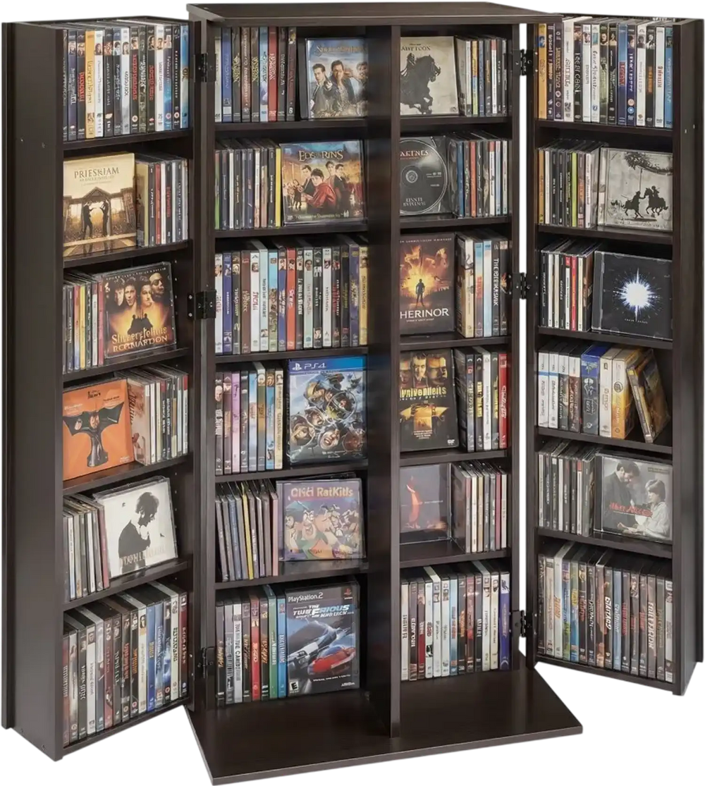 VEVOR Media Storage Cabinet, 6-Tier DVD Shelf Organizer, 24.02 x 14.49 x 50 in Multimedia Storage Organizer for CDs, DVDs, Books, Games, CD Shelf for Living Room, Home Office, Recording Room, Brown