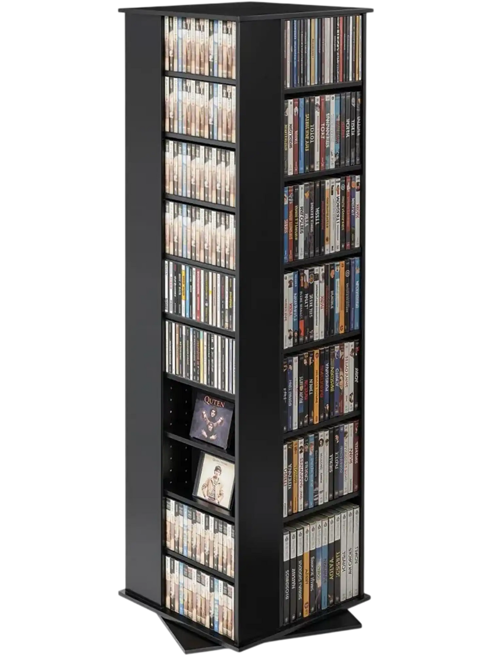 VEVOR Media Storage Cabinet, CD Rack Tower, 34 Compartments Rotating Media Tower Rack for CDs, DVDs, Books and Game Discs, DVD Stand for Living Room, Home Office and Recording Room, Black
