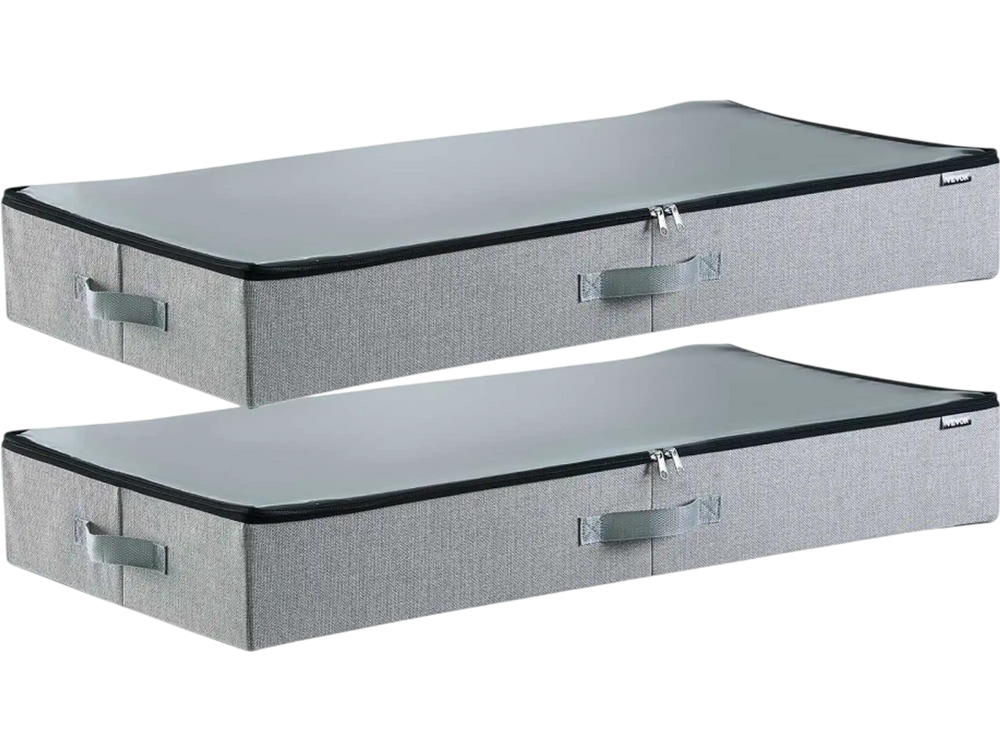VEVOR Under Bed Storage with Clear Lids, 33.5 x 16.9 x 4.7 Inch, 45L Large Underbed Clothes Storage Containers, Low Profile Under Bed Drawer Shoe Organizer Bins Box for Blanket Shoe Bedroom, 2 Pack