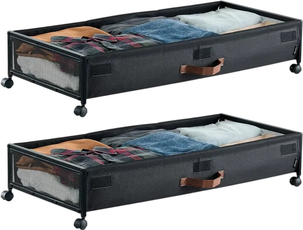 VEVOR Under Bed Storage with Wheels, 36.0 x 18.1 x 7.3 inch, Underbed Containers with Clear Lid, Underbed Shoe Organizer, Rolling Under the Bed Storage Bins for Clothes Shoes Blankets Bedroom, 2 Pack