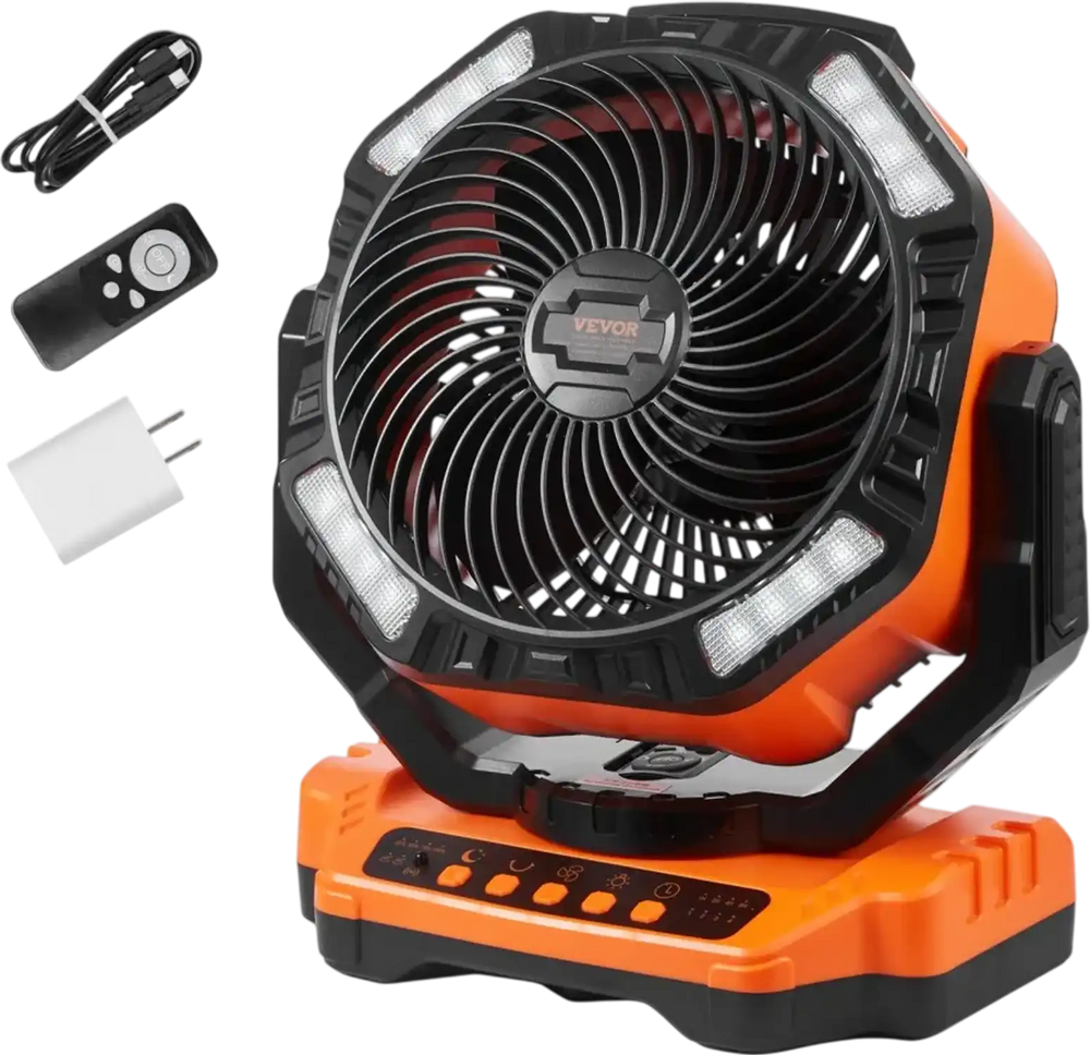 VEVOR Portable Fan Rechargeable 13 inch, Battery Powered Fan with LED Lantern, 4 Speeds Adjustable & 45°/90°Automatic Swivel & Timer , USB Battery Operated Fans for Travel Bedroom Home Camping Office
