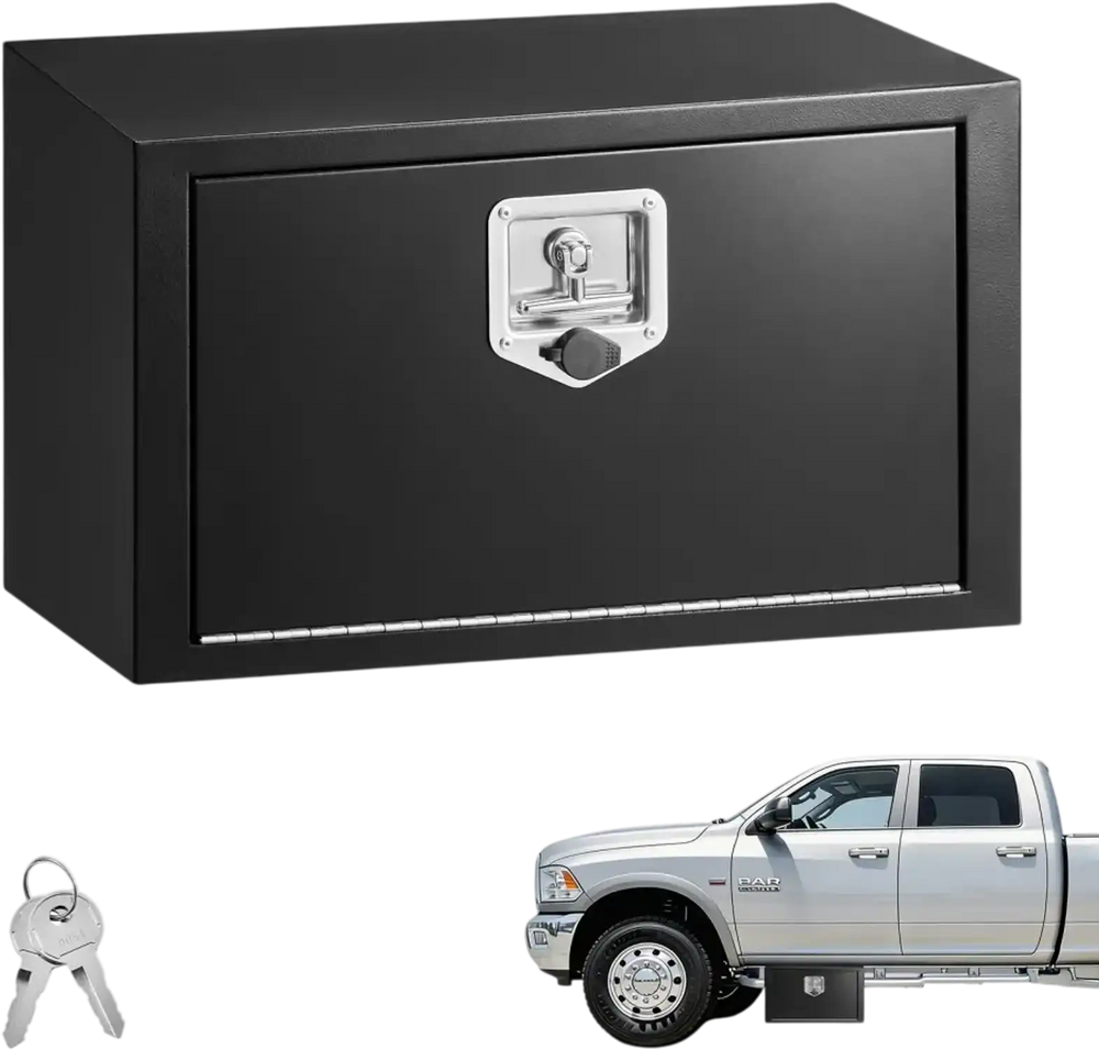 VEVOR Underbody Truck Tool Box, 24 x 12 x 14 Inch Heavy Duty Steel Trailer Storage Box with Lock & Keys, Waterproof Trailer Storage Organizer Under Body Chest with T-Handle for Truck, Van, SUV, Black