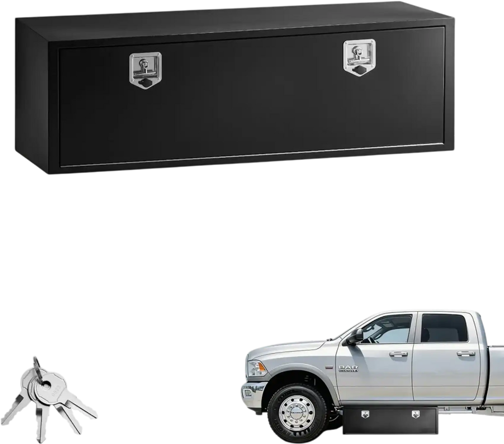 VEVOR Underbody Truck Tool Box, 60 x 18 x 18 Inch Heavy Duty Steel Trailer Storage Box with Lock & Keys, Waterproof Trailer Storage Organizer Under Body Chest with T-Handle for Truck, Van, SUV, Black