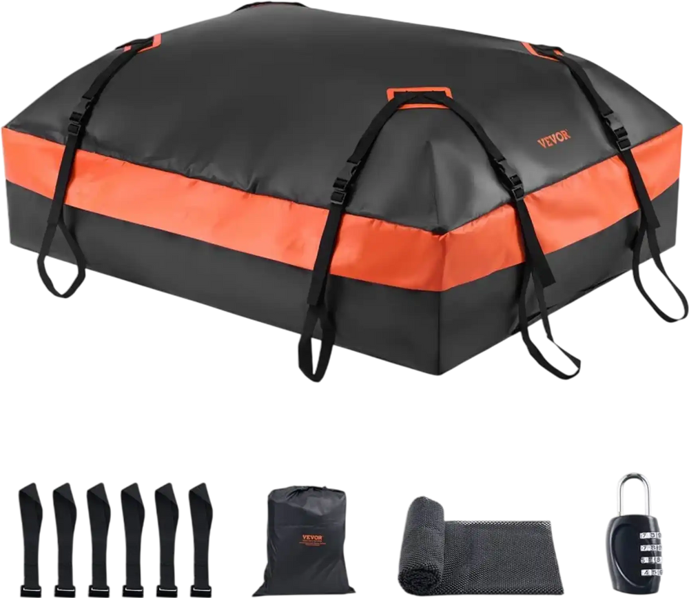 VEVOR Car Rooftop Cargo Carrier Bag, 21 Cubic Feet Car Roof Cargo Carrier, 100% Waterproof Heavy Duty 840D PVC Roof Luggage Bag for All Vehicle with/without Rack- with Lock, Non-Slip Mat, 6 Door Hooks