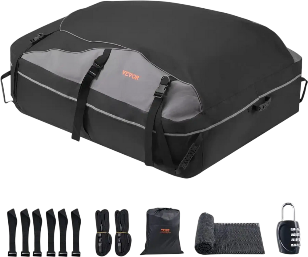 VEVOR Car Rooftop Cargo Carrier Bag, 21 Cubic Feet Cargo Carrier for Car Roof, 100% Waterproof 900D Oxford Cloth Roof Luggage Bag for All Vehicle with/without Rack- with Lock, Non-Slip Mat, Door Hooks