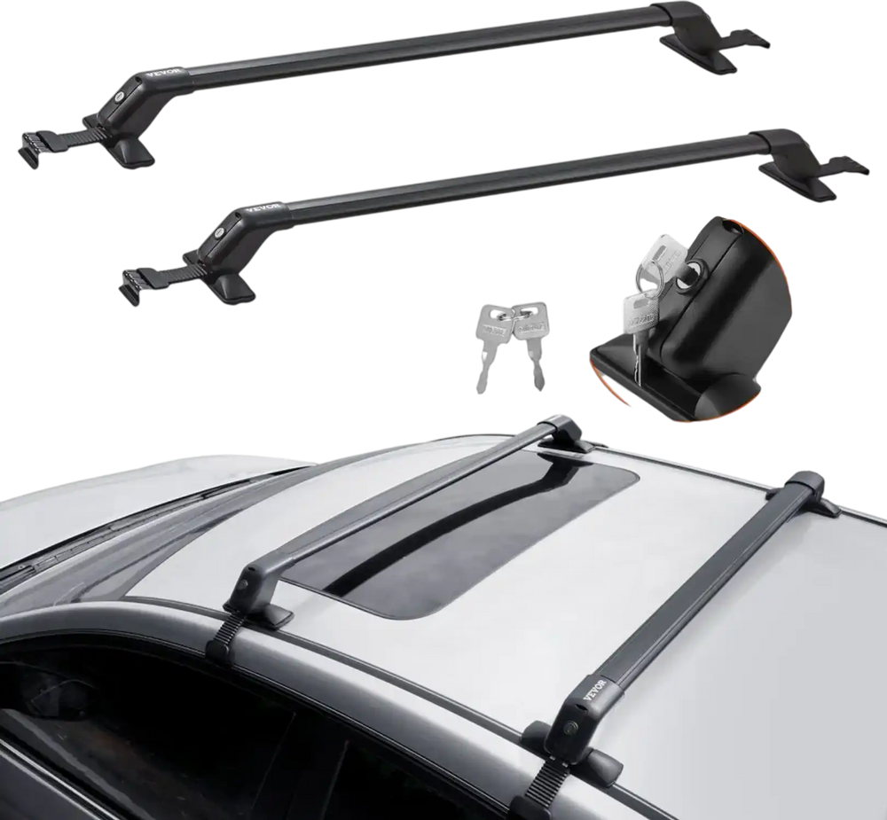 VEVOR Roof Rack Cross Bars, Aluminum Roof Rack Crossbars, Fit Roof without Side Rail, 155 lbs Load Capacity, Adjustable Bare Roof Crossbars with Locks, for SUVs, Sedans, and Vans