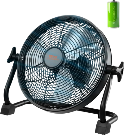 VEVOR 10 inch Rechargeable Battery Operated Camping Floor, High Velocity Portable Outdoor Fan with Metal Frame, Copper Brushless Motor, 360-degree Manual Rotation,for Fishing,Traveling, Picnicking
