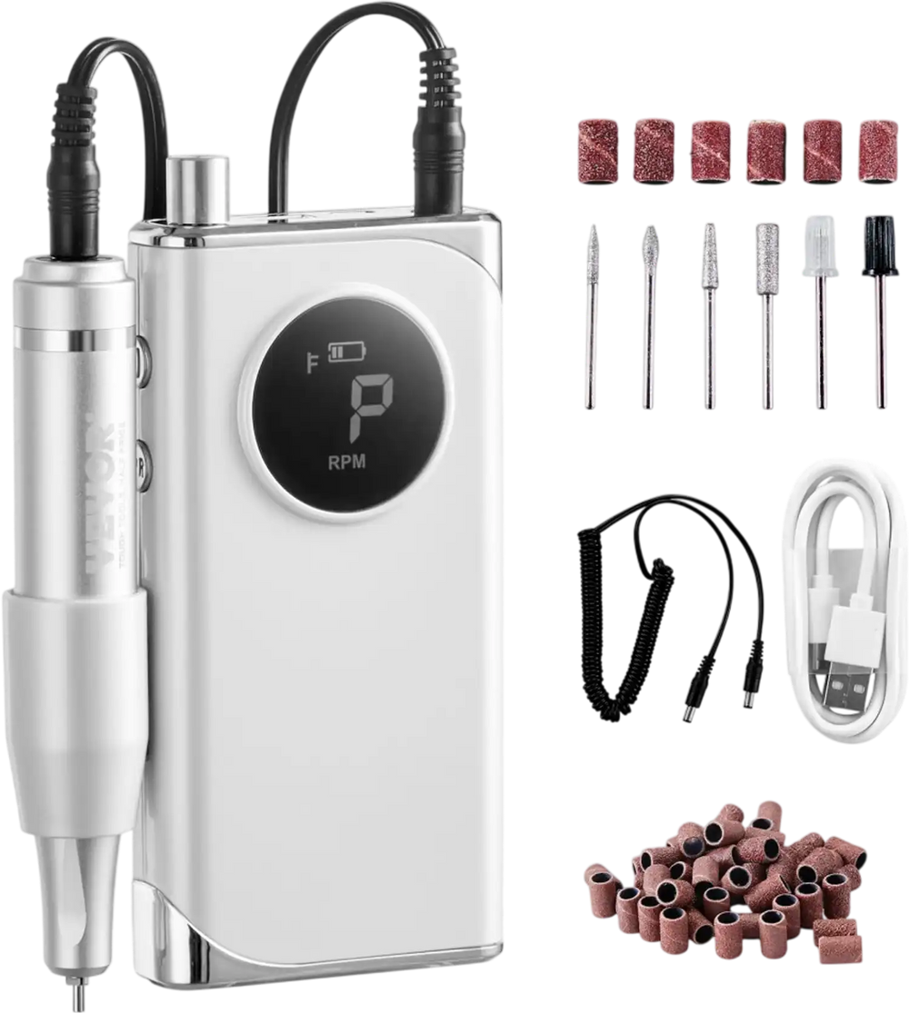 VEVOR Electric Rechargeable Nail Drill, 40,000RPM Portable Cordless Nail E File Machine, LCD-Display Acrylic Gel Grinder Tool with 6 Bits and 50PCS Sanding Bands for Manicure Pedicure Carve Polish