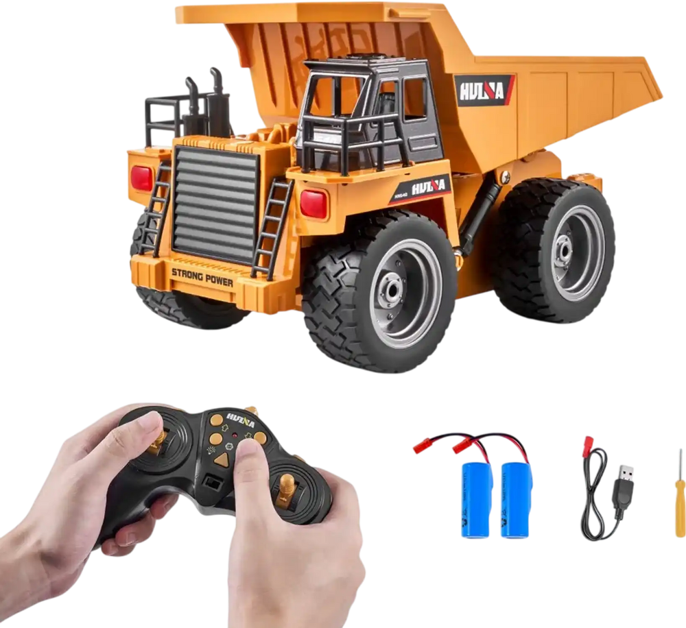 VEVOR RC Dump Truck Toy, 9-Channel 1:18 Scale, Remote Control Dump Truck RC Construction Vehicle Truck Toy with Metal Cabin & Light, 2 Rechargeable Batteries for Toddlers Kids Boys and Girls Age 8+