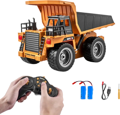 VEVOR RC Dump Truck Toy, 9-Channel 1:18 Scale, Remote Control Dump Truck RC Construction Vehicle Truck Toy with Metal Bed & Light, 2 Rechargeable Batteries for Toddlers Kids Boys and Girls Age 8+