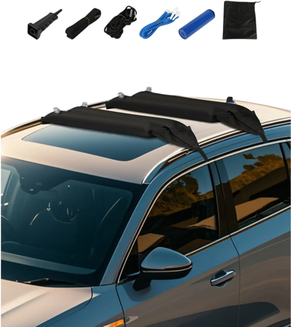 VEVOR Inflatable Soft Roof Rack Bars, 37.6-Inch Universal Car Roof Rack Pads, 88LBS Loading Luggage Kayak Carrier with 2 Tie-Down Straps & Ropes, Hand Air Pump, Storage Bag for Canoes Surfboards SUPs