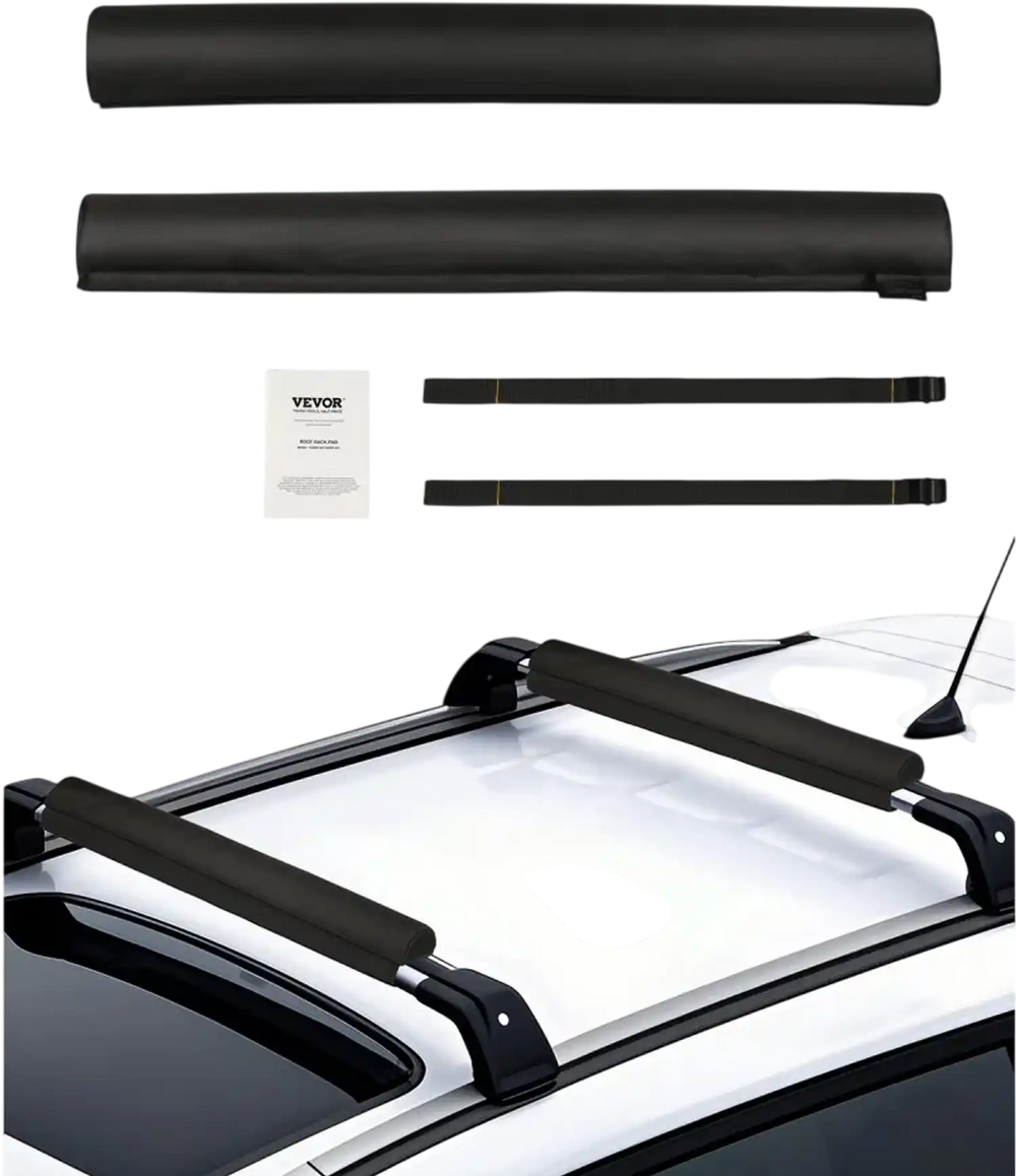 VEVOR Soft Roof Rack Pads, 28" Universal Car Roof Rack Pads for Various Crossbars, 88LBS Load Capacity Luggage Kayak Carrier with 2 Tie Down Straps & Velcros for SUPs Canoes Snowboards Paddle Boards