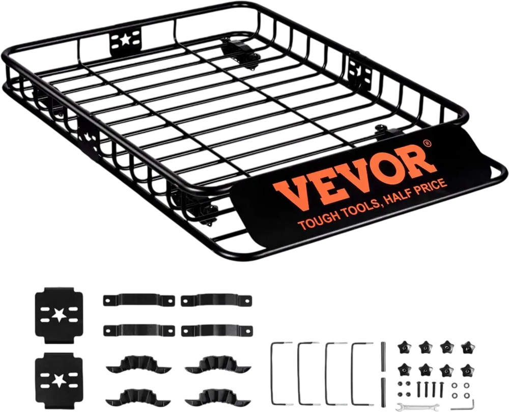 VEVOR Roof Rack Cargo Basket, 46" x 36" x 4.5" Rooftop Cargo Carrier, Heavy-duty 200 LBS Capacity Universal Roof Rack Basket, Luggage Holder for SUV, Truck, Vehicle