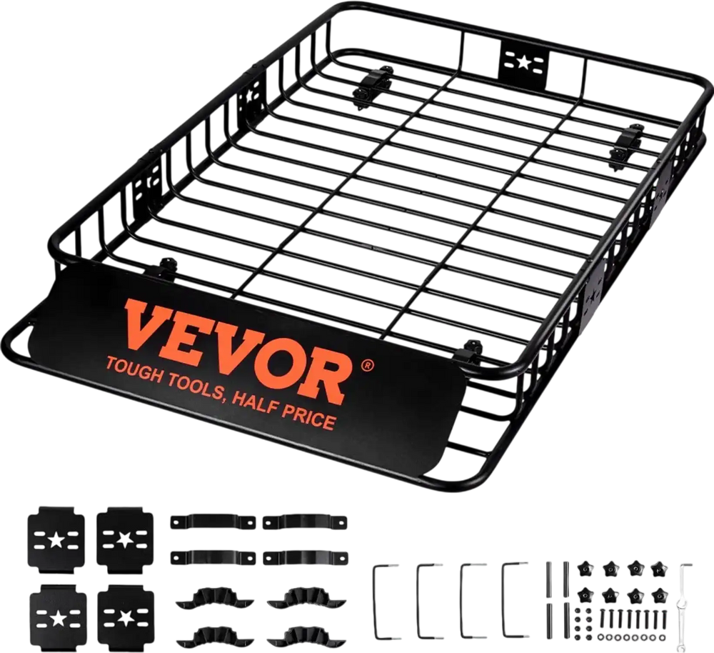 VEVOR Roof Rack Cargo Basket, 64" x 39" x 6" Rooftop Cargo Carrier with Extension, Heavy-duty Steel 200 LBS Capacity Universal Roof Rack Basket, Luggage Holder for SUV, Truck