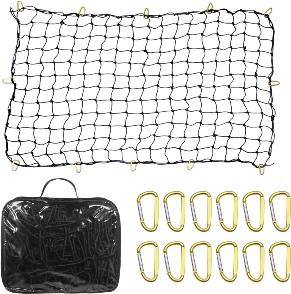 VEVOR Cargo Net, 72 in x 48 in, Heavy Duty Bungee Cargo Netting with 12 Carabiners, 4' x 6' Stretches to 7.2' x 10.8', Wear-resistant & Weather-proof, Suitable for Pickup, Truck, Jeep, SUV, Trailer