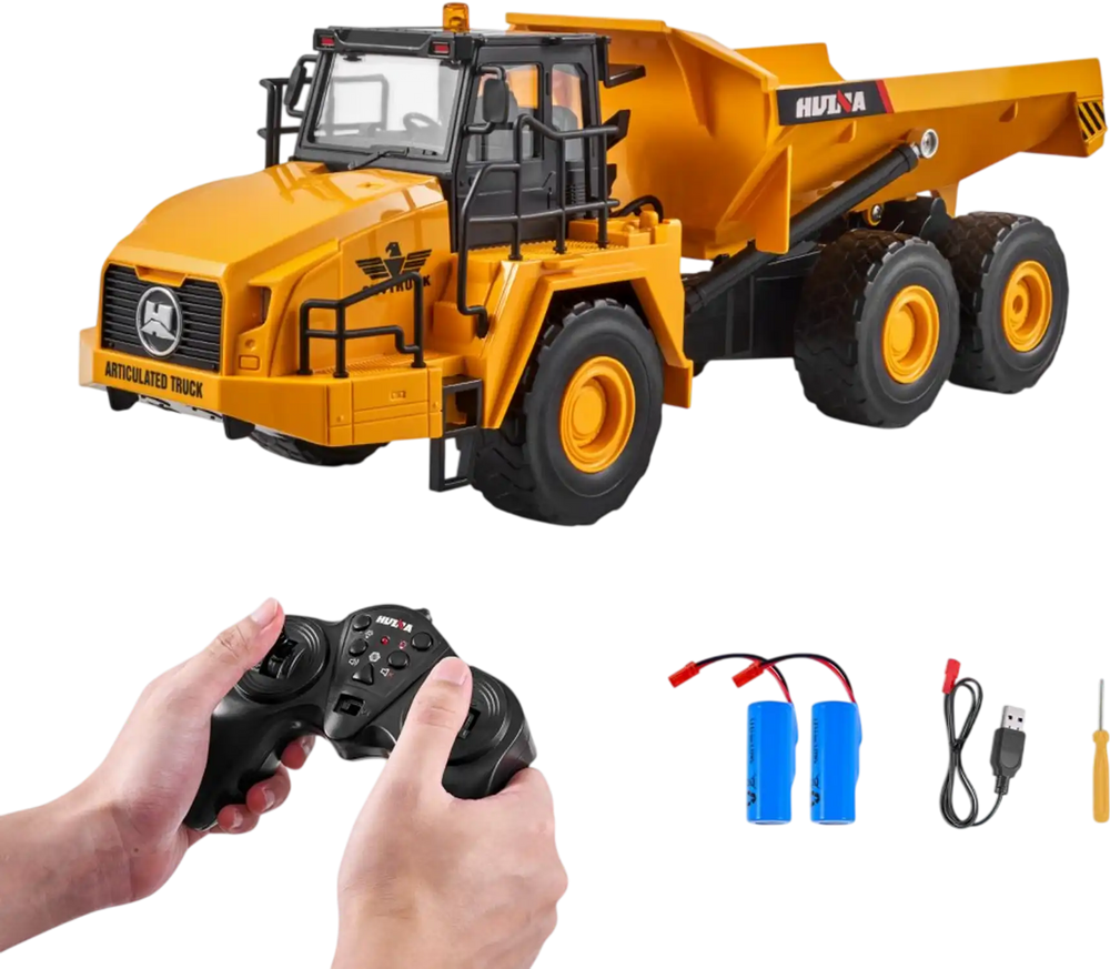 VEVOR RC Dump Truck Toy, 11-Channel 1:16 Scale, Remote Control Dump Truck RC Construction Vehicle Truck Toy with Metal Cabin & Light, 2 Rechargeable Batteries for Toddlers Kids Boys and Girls Age 8+