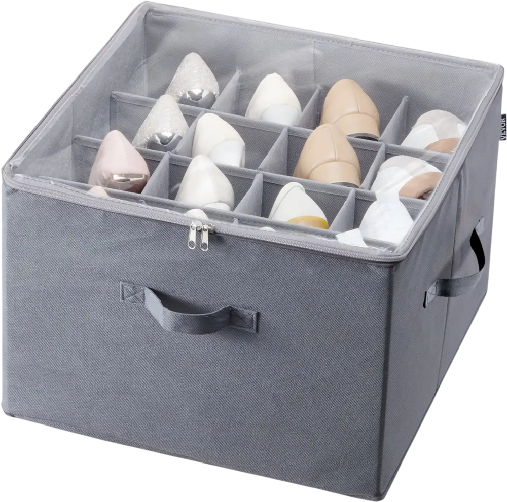 VEVOR Under Bed Shoe Storage Organizer, 1 Pack, 16 Compartments, Underbed Shoe Box Storage Containers Adjustable Dividers, Sandal Organizer Storage with Clear Window, Breathable, Reinforced Handles