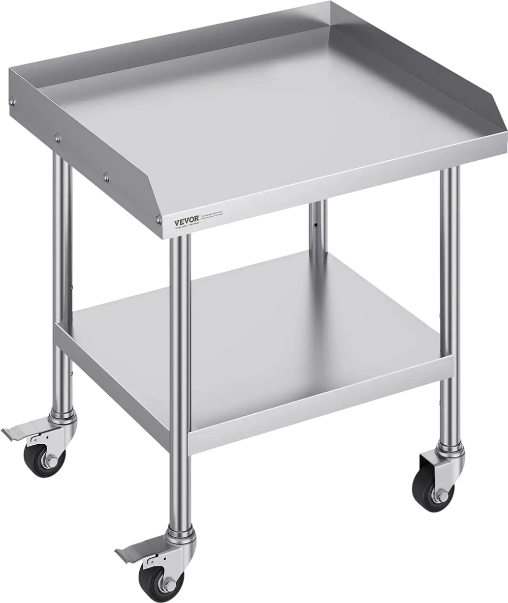 VEVOR Stainless Steel Work Table, 24 x 28 x 30 Inch Commercial Food Prep Worktable with 4 Wheels, Casters, 3-Sided Backsplash Heavy Duty Prep Worktable, Metal Work Table for Restaurant Home Hotel