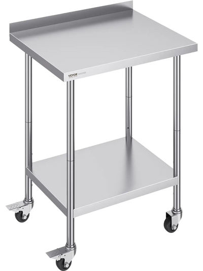 VEVOR 24 x 30 x 40 Inch Stainless Steel Work Table, Commercial Food Prep Worktable with Casters, Heavy Duty Prep Worktable, Metal Work Table with Adjustable Height for Restaurant, Home and Hotel